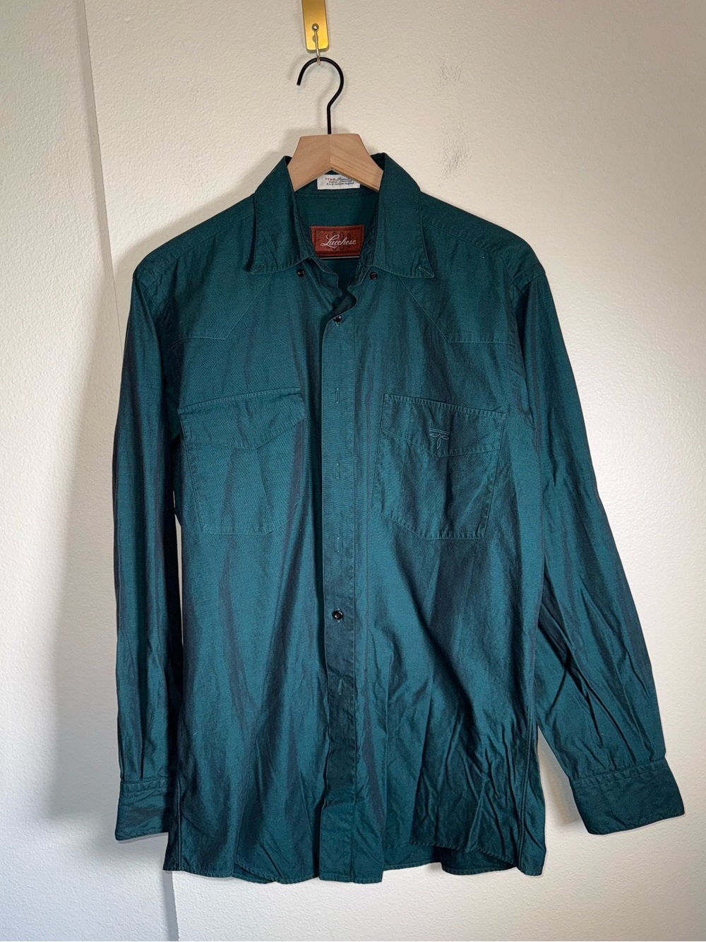 LUCCHESE Teal Western Cowboy Rancher Dress Rodeo Button Up Shirt 15 1/2